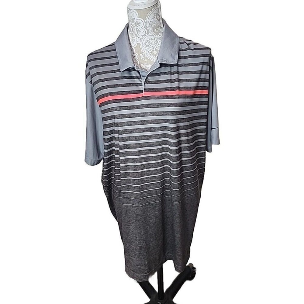 Nike Golf Polo Shirt Gray & Orange Striped Short Sleeve Performance Men's XL